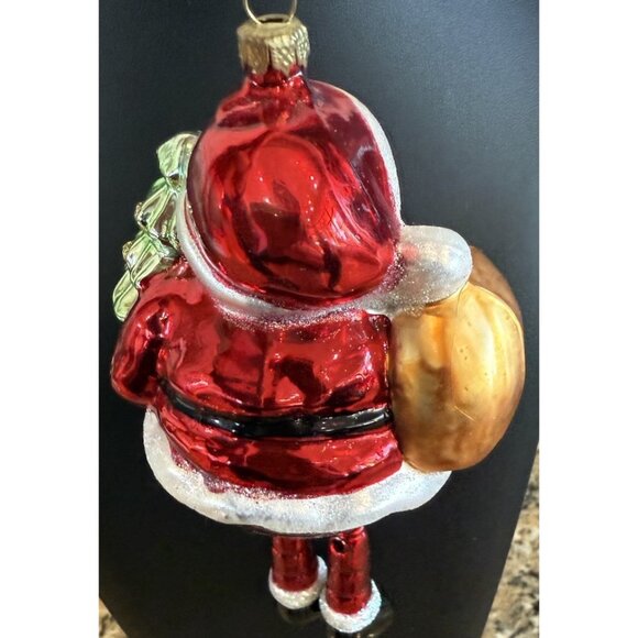 Vintage Mikasa Glass Dangling Leg Santa Holiday Ornament Toy Sack Christmas Tree - Picture 6 of 7